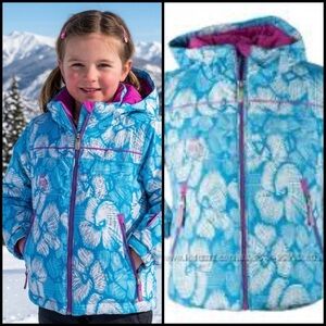 Obermeyer Aurora Jacket Kids Floral Print Insulated Ski Snow Jacket Blue/Pink 6